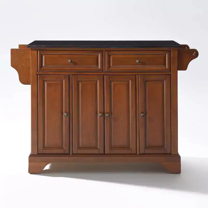 Granite Top Kitchen Island Cart – Cherry/Black or Mahogany/Black