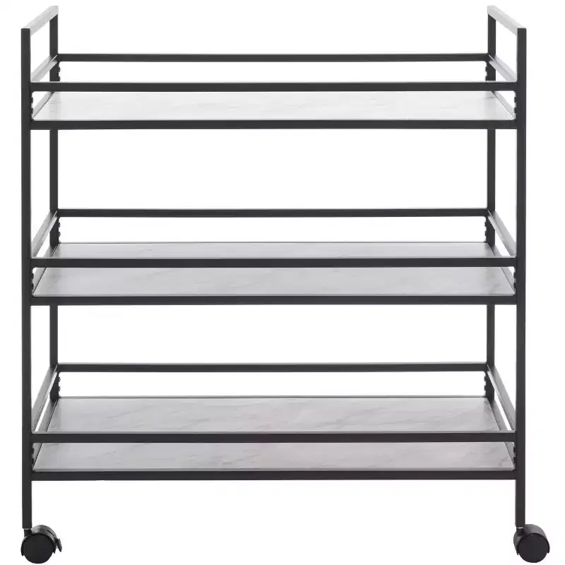 3-Tier Bar Serving Cart with Faux Marble Shelves and Casters