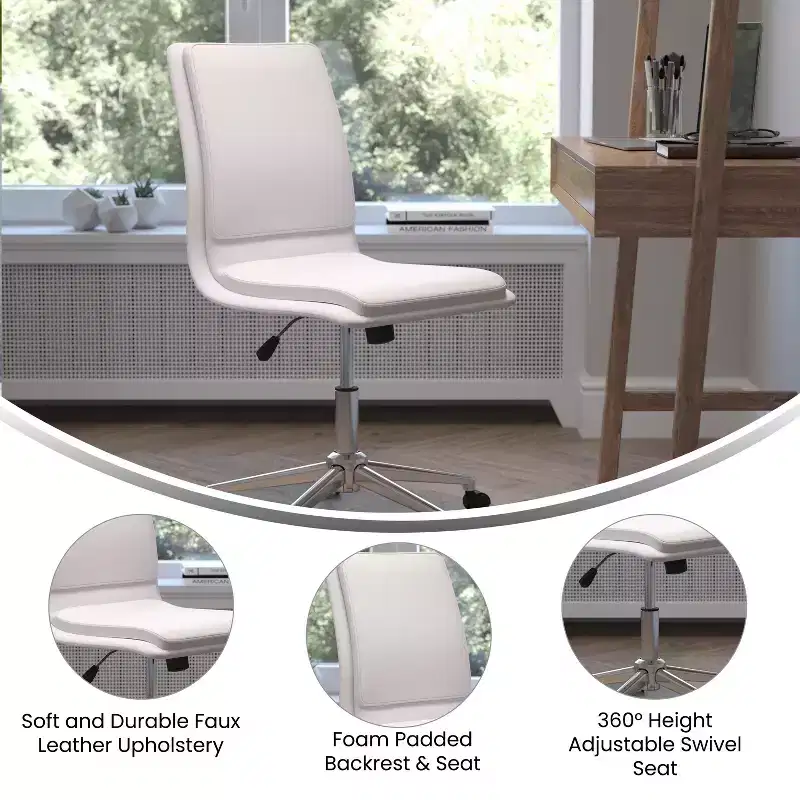 Mid-Back Armless Swivel Task Office Chair Bonded Leather Adjustable Metal Base