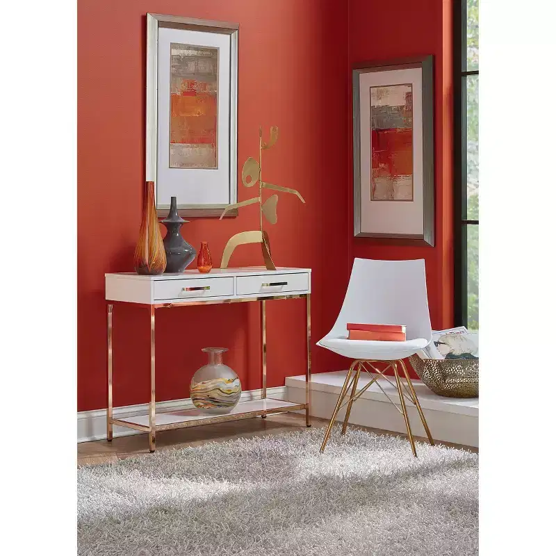 Foyer Table Gold - OSP Home Furnishings: Mid-Century Modern, Steel Frame, Dual Drawer Storage