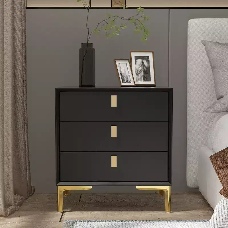 Hitow 3 Drawer Nightstand Metal Base Bedside Dresser