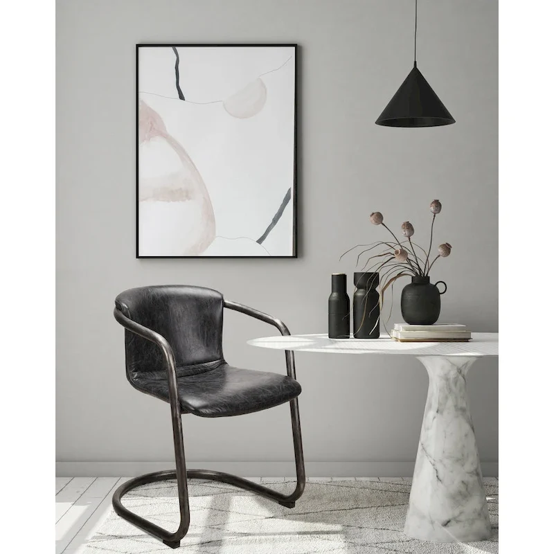 Set of 2 Industrial Top-Grain Leather Dining Chairs with Metal Legs, 21