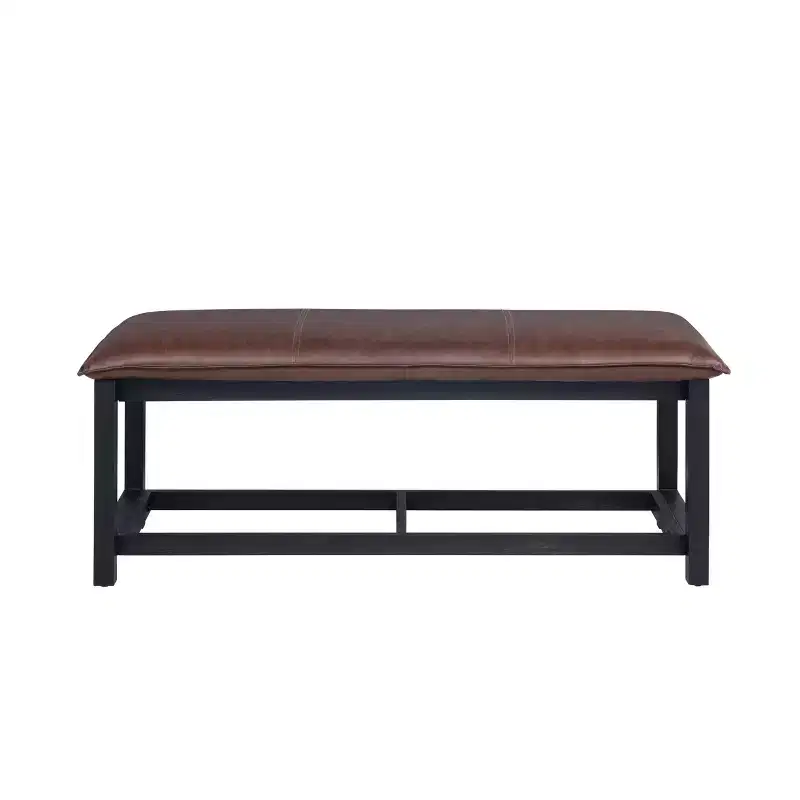 Pillow Top Bench, Chestnut – Solid Acacia Wood, Faux Leather Seat, 400 lb Capacity