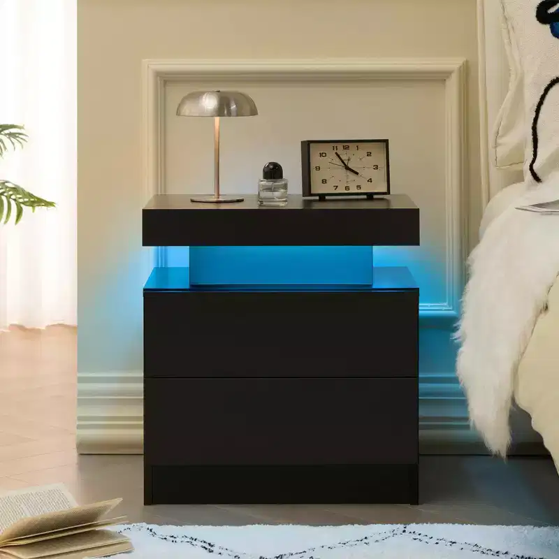 Nightstand Bedside Table with 2 Drawers Modern End Side for Bedroom Black