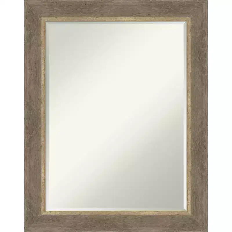 Amanti Art Driftwood Tan Petite Bevel Wood Bathroom Wall Mirror 28.75 x 22.75 in.