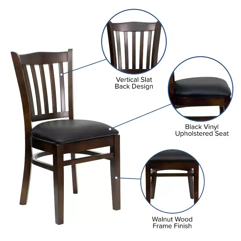 Vertical Slat Back Wooden Restaurant Chair