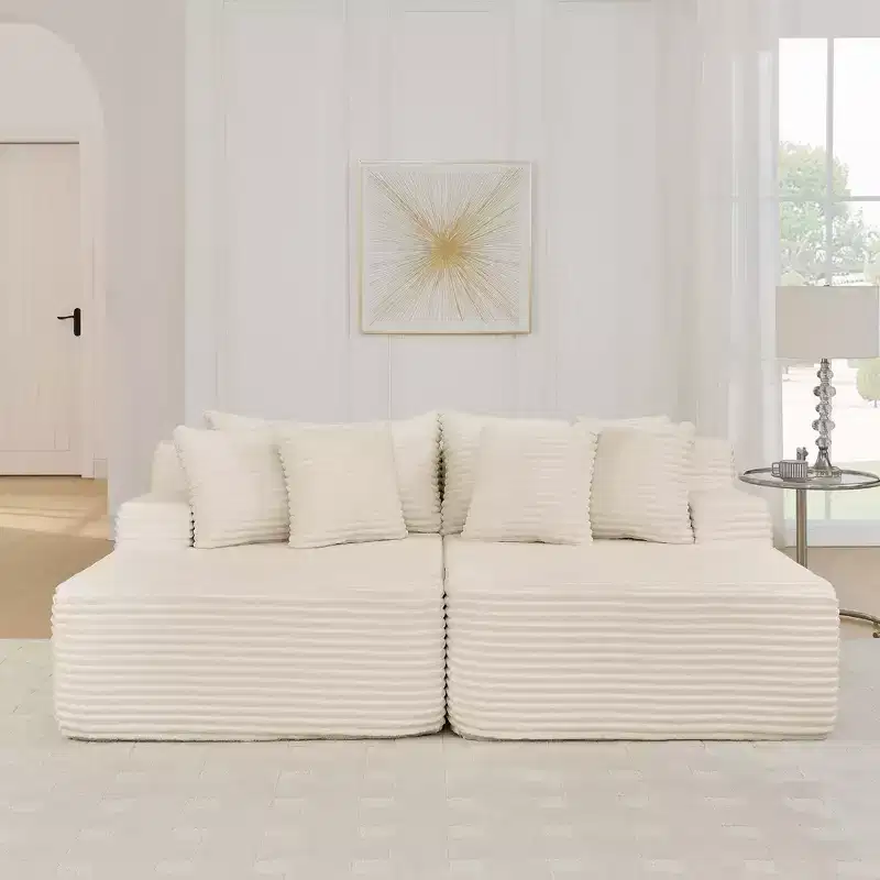 EHMKNP Plush Corduroy Two-Seater Lazy Sofa Lounge Chair  Modern Modular Couch with Cushions