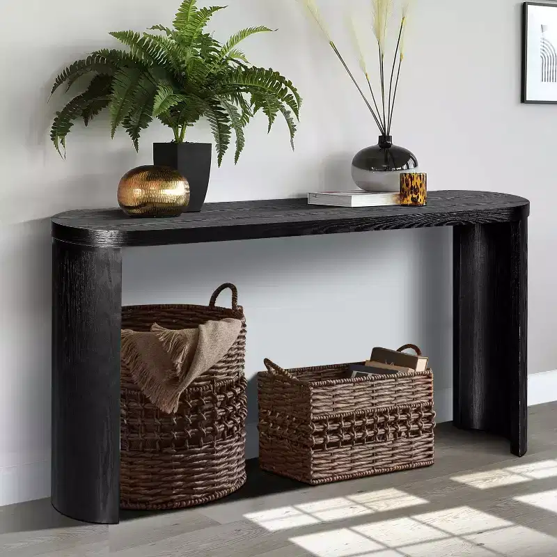 60 Black Thick Top Entryway Table with Curved Legs