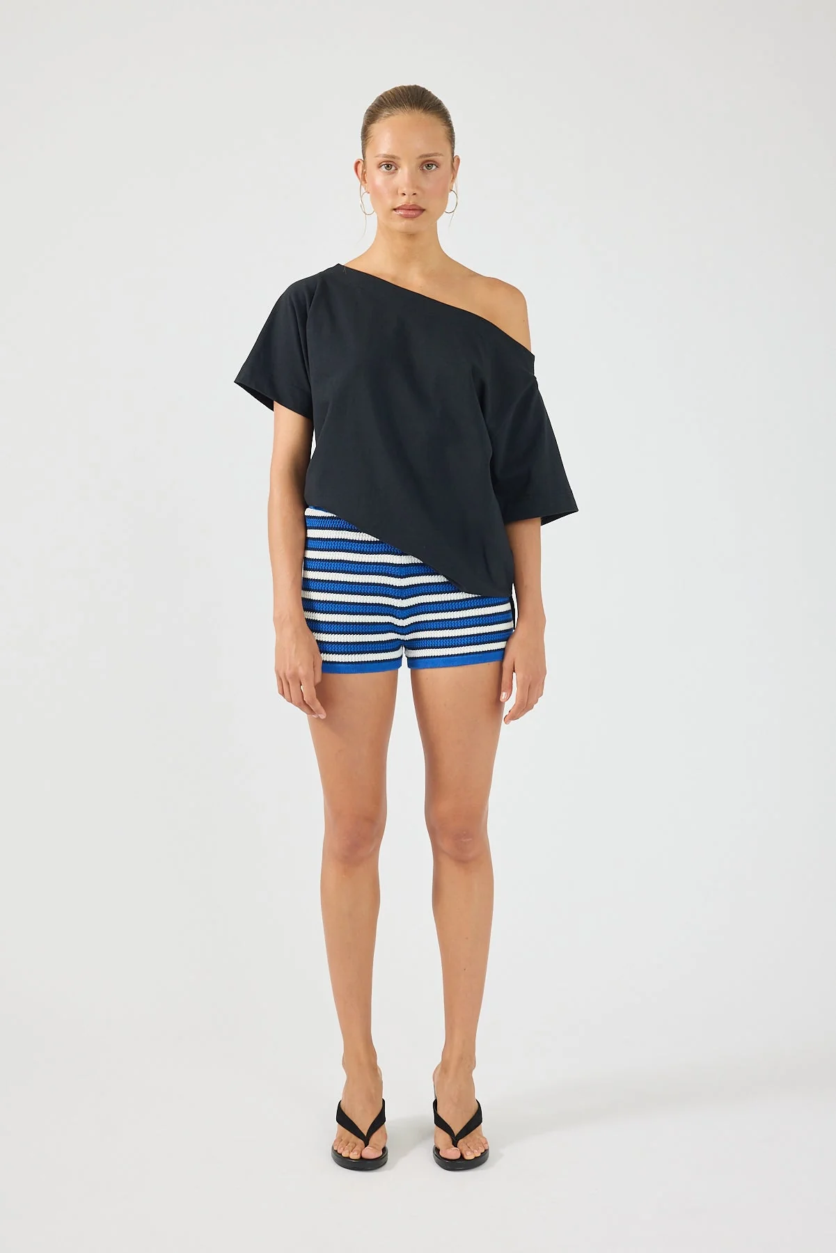 Crochet Mini Shorts Blue Stripe