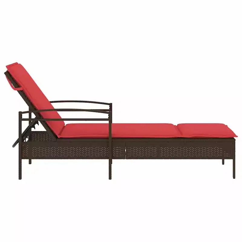 vidaXL Sun Lounger 1-person Brown 24.80 x 78.74 x 31.89 in Poly Rattan