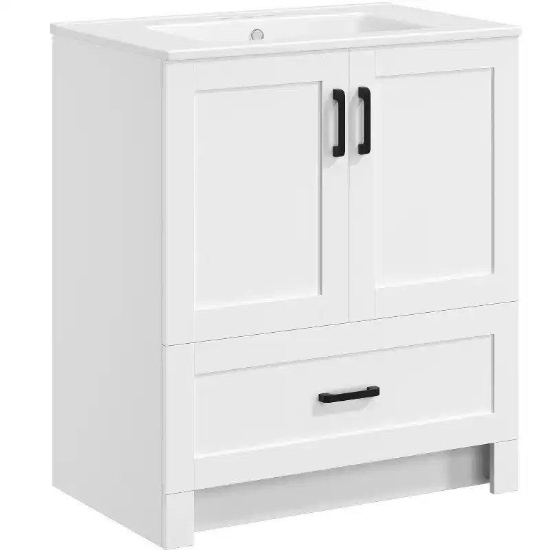 34-Inch Tall Modern Freestanding Bathroom Vanity with Sink, White