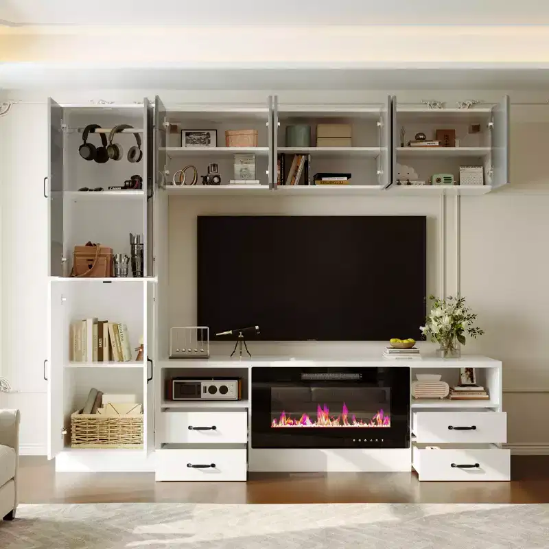 Famapy Minimalism 2-Tone Entertainment Center: Multi-Storage Cabinet  Stylish TV Stand for Living Rooms ( Optional Electric Fireplace )
