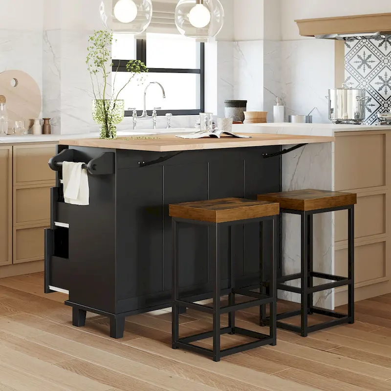 Farmhouse Kitchen Island with Drop Leaf and 2 Seatings
