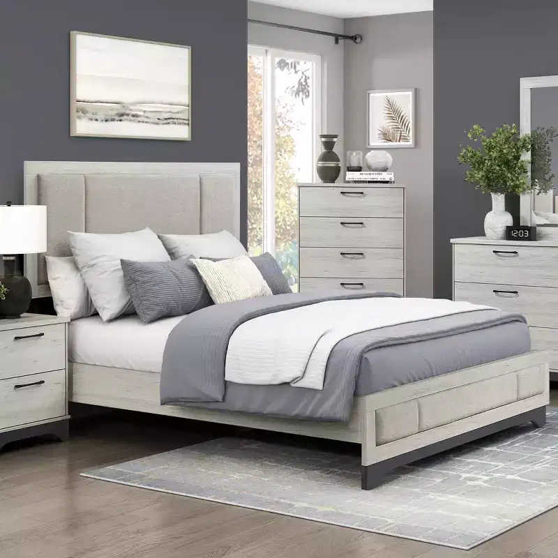 GDFStudio Harper Contemporary Wood Platform Bed with Upholstered Headboard