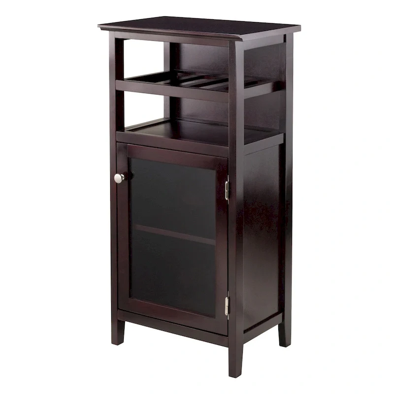Espresso Wood Wine Cabinet with Storage Shelves, Freestanding Bar Cabinet 19.13x12.72x37.48 Inch