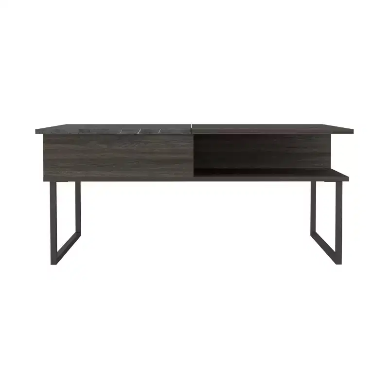 Armin Espresso Onyx Lift Top Coffee Table, Metal Legs One Open Shelf Modern Living Room Storage Table