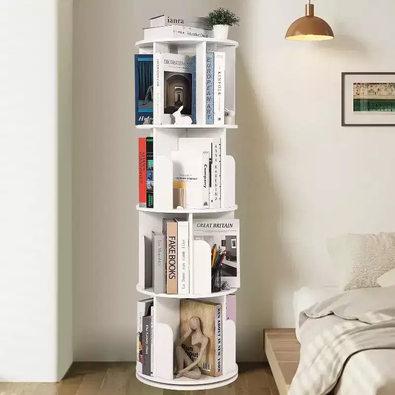 4-Tier 360° Rotating Wood Corner Bookcase