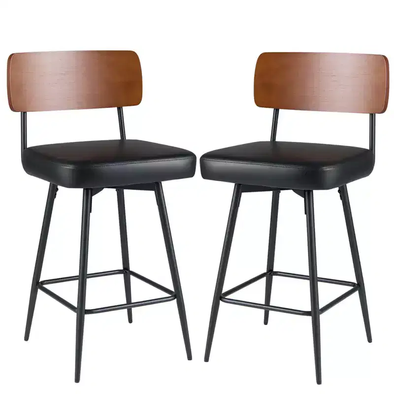 Costway 27 Padded Counter Barstools Set of 2/4 with Wooden Backrest & Metal Legs, Footrest Black/White