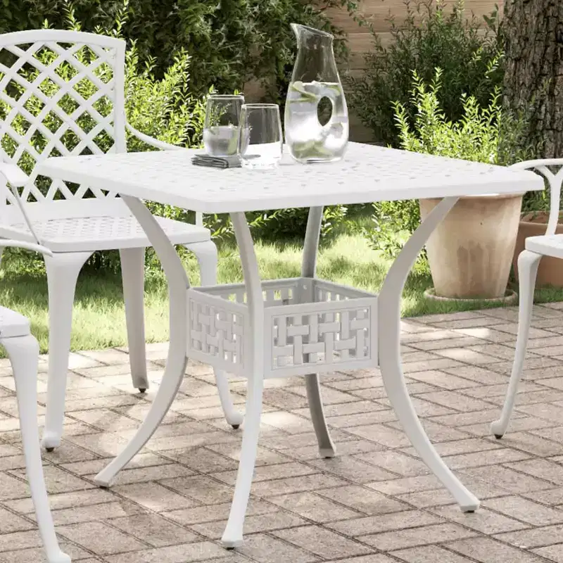 vidaXL Garden Table White Cast Aluminum 31.5 in x 31.5 in Durable
