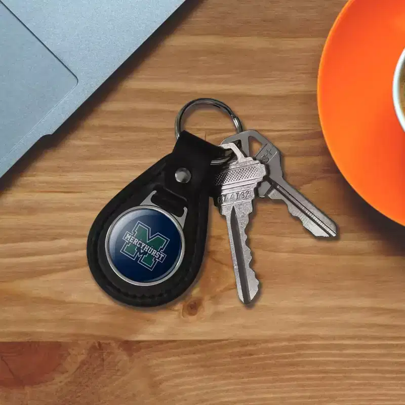 Mercyhurst University Primary Logo Black Leather Keychain