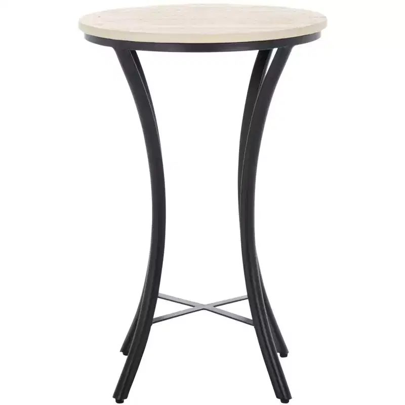 Round Iron and Marble Accent Table - Beige & Black