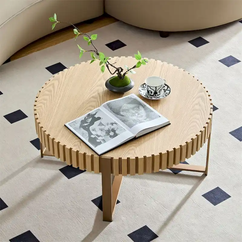 Modern 31.5 Round Coffee Table with Sturdy Metal Pedestal