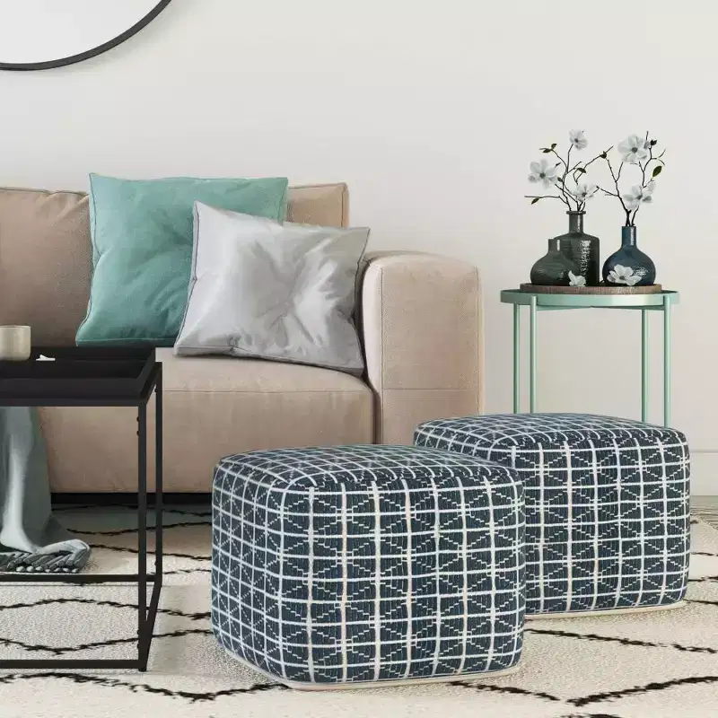 Square Pouf, 100% Cotton Cover, Polystyrene Fill, 18