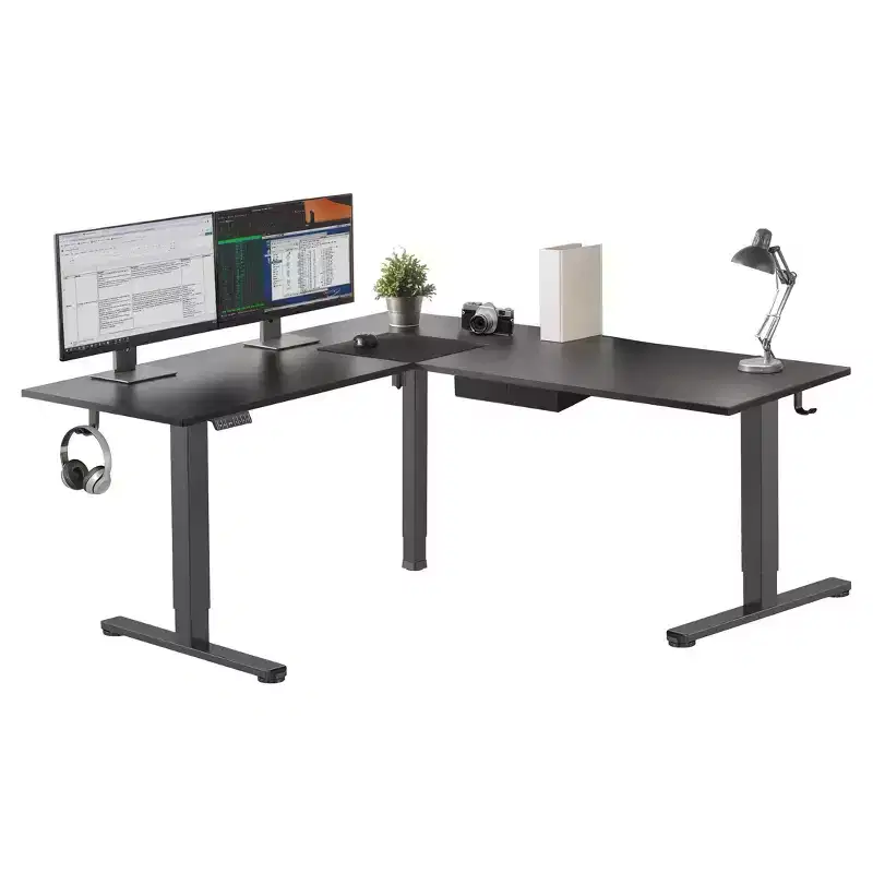 XL Electric Height Adjustable Corner Standing Desk, 63 x 50 Inch L-Shaped Sit Stand Desk with Memory Controller