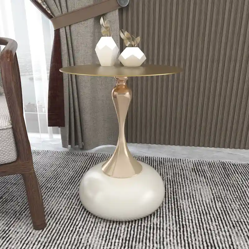 Savoy 18-Inch Round Side Table in Gold Stainless-Steel End Table with a Round Pedestal base