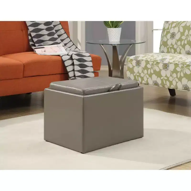 Espresso / Black Rectangle Faux Leather Storage Ottoman, 1-Seat