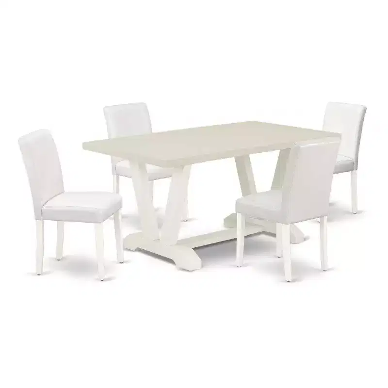 HomeStock 5-Pc Natural Oak Finish Solid Wood Top Dining table with 4 Chairs