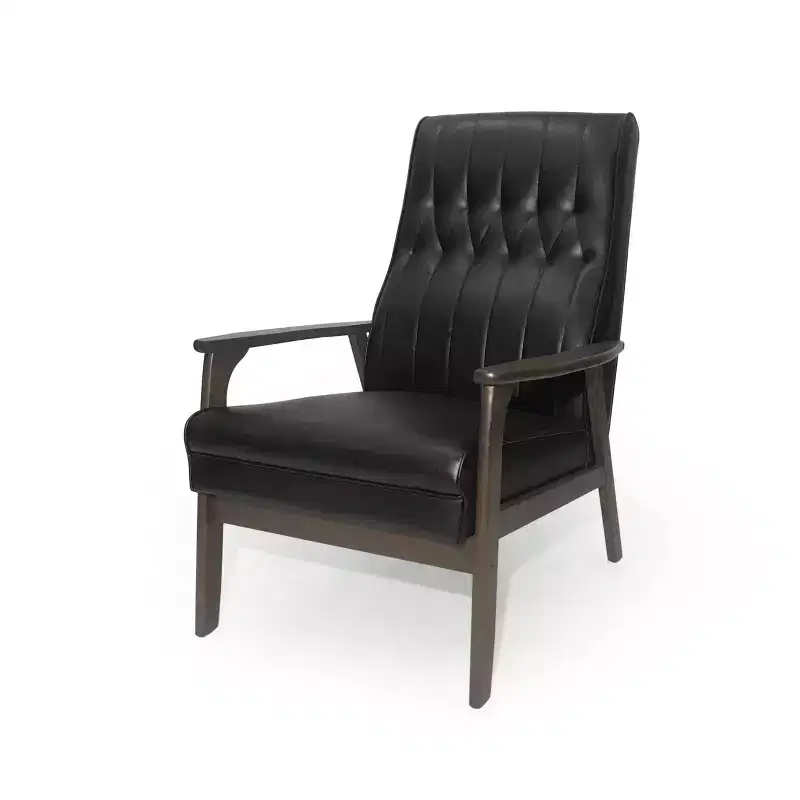 Mid Century Faux Leather Upholstered Accent Chair, Modern High Back Armchair, Leisure Wood Club Chair