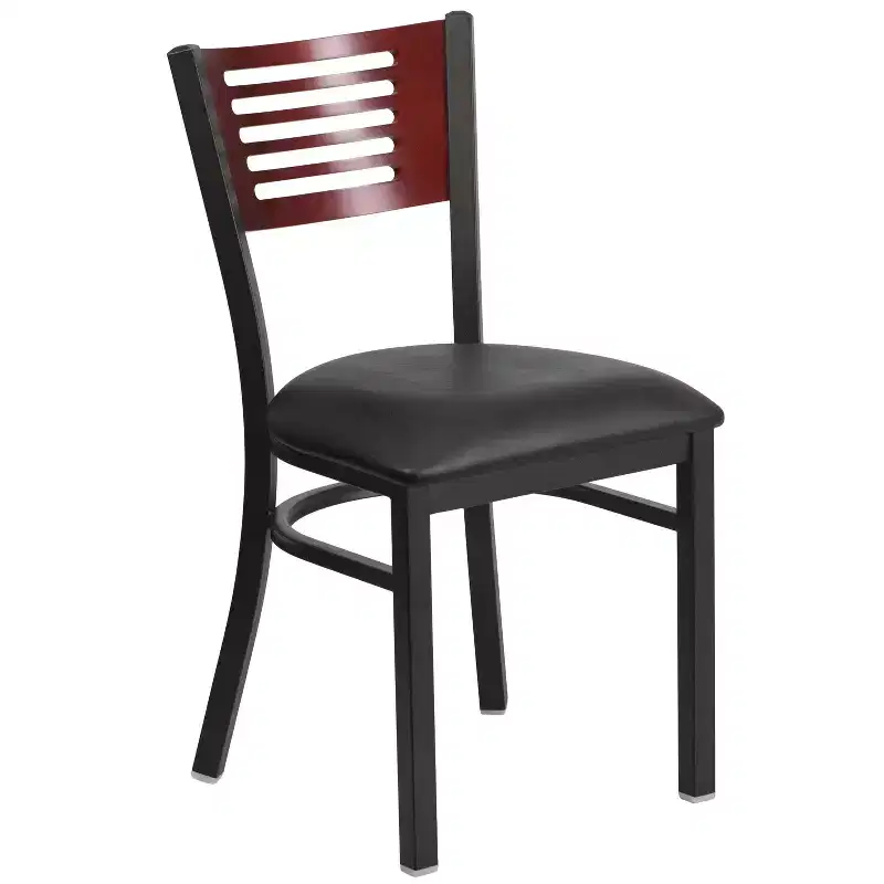 Metal Slat Back Dining Chair with Vinyl Seat