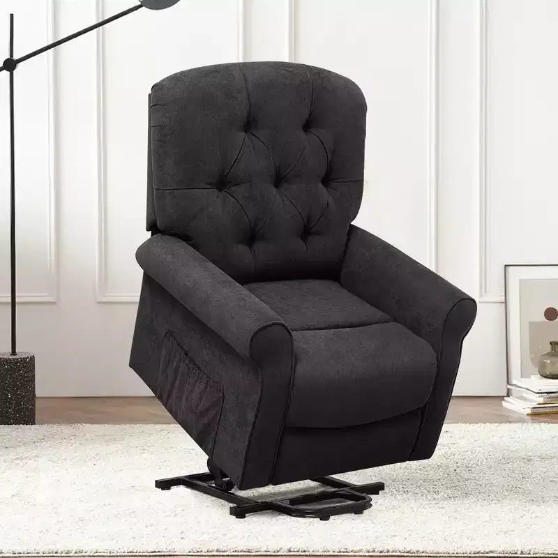 Costway Power Lift Recliner Chair Sofa for Elderly w/ Side Pocket & Remote Control Black\Brown