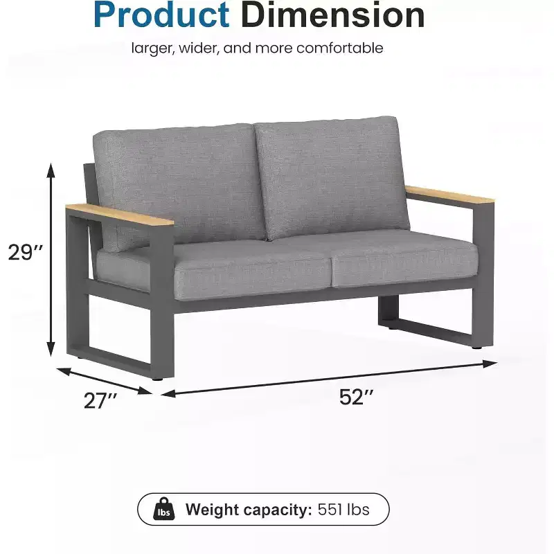 Heynemo Aluminum Outdoor Loveseat, All-Weather Metal Patio Furniture Sofa, Patio Sofa Chair for Porch Backyard Garden
