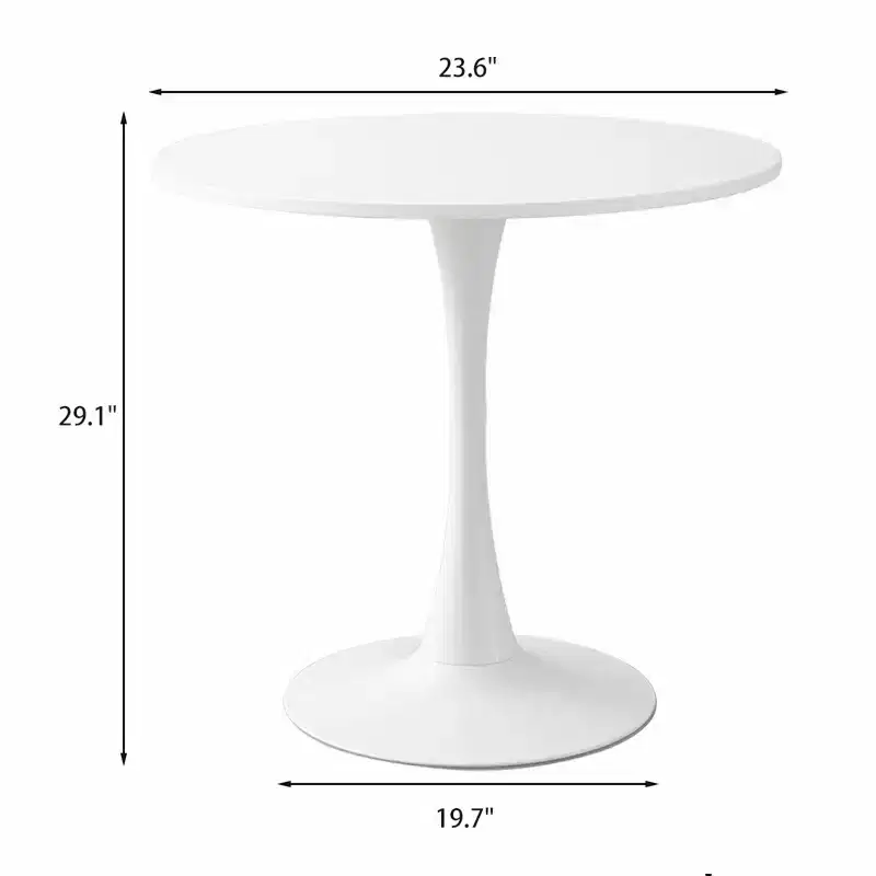 Modern Round Dining Table End Table MDF Top Steel Base Kitchen Coffee Table Living Room Office White 23.6*19.7*29.1