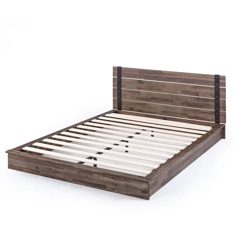 Brown Metal and Wood Platform Bed Frame