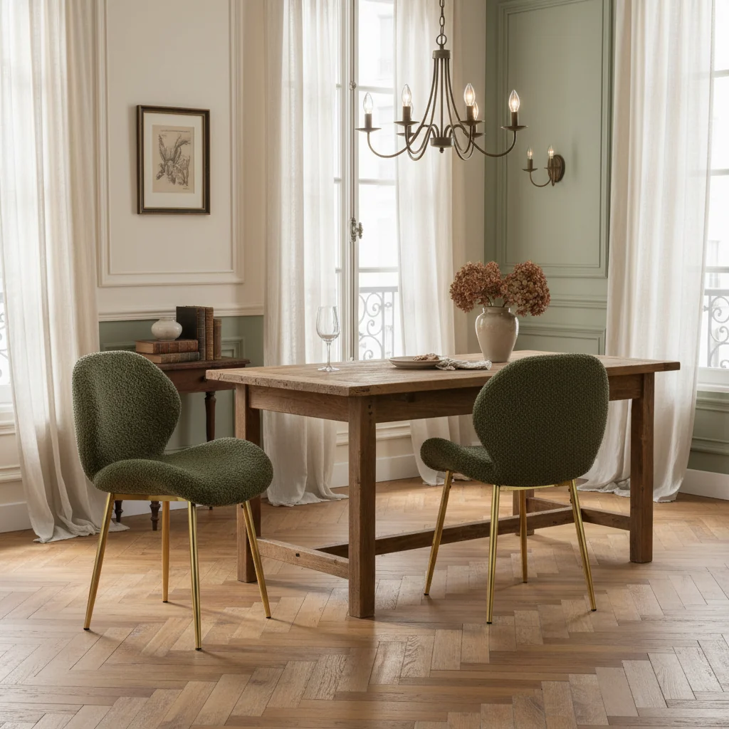 Minimalist Green Teddy Velvet Dining Chairs of with Sturdy Gold Metal Legs Backrest for Kitchen Restaurants Office Green