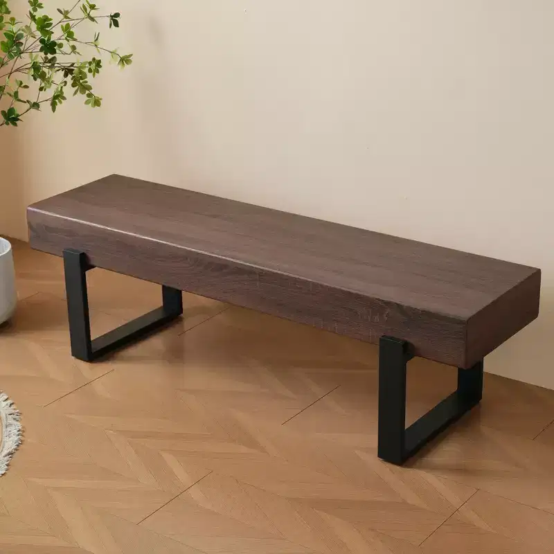 59 Farmhouse Dining Bench with MDF Top and Metal Legs for Multiple Uses