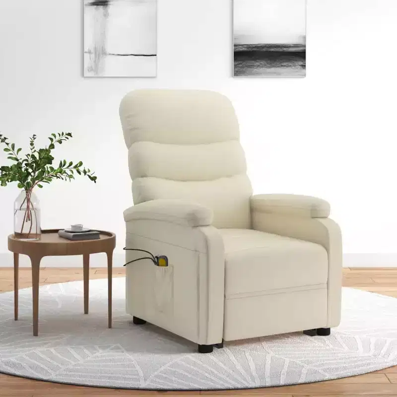 XL Stand up Massage Chair Cream White Faux Leather