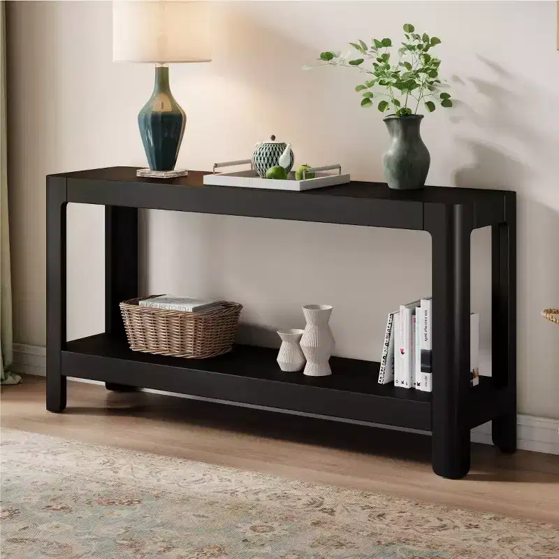 59 Modern Entryway Console Table, Minimalist Hallway Table with Rounded Corners, Open Shelf for Living Room or Behind Sofa - Panipeachy