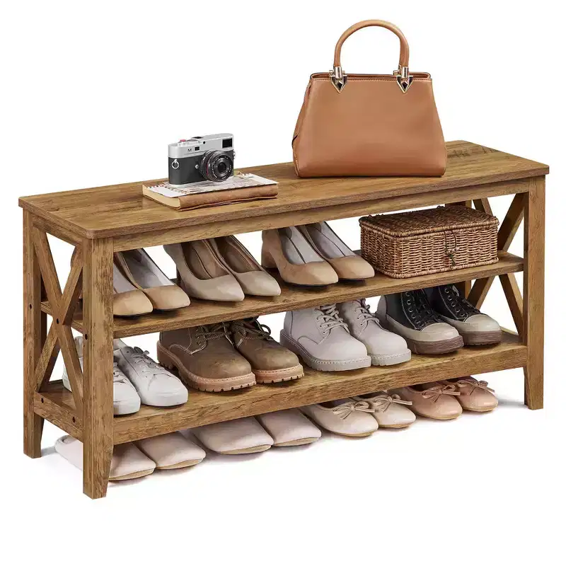 Entryway Storage Bench, 2-Tier Shoe Rack, 11.8 x 39.4 x 18.9 Inches, Holds up to 600 lb, Farmhouse Style