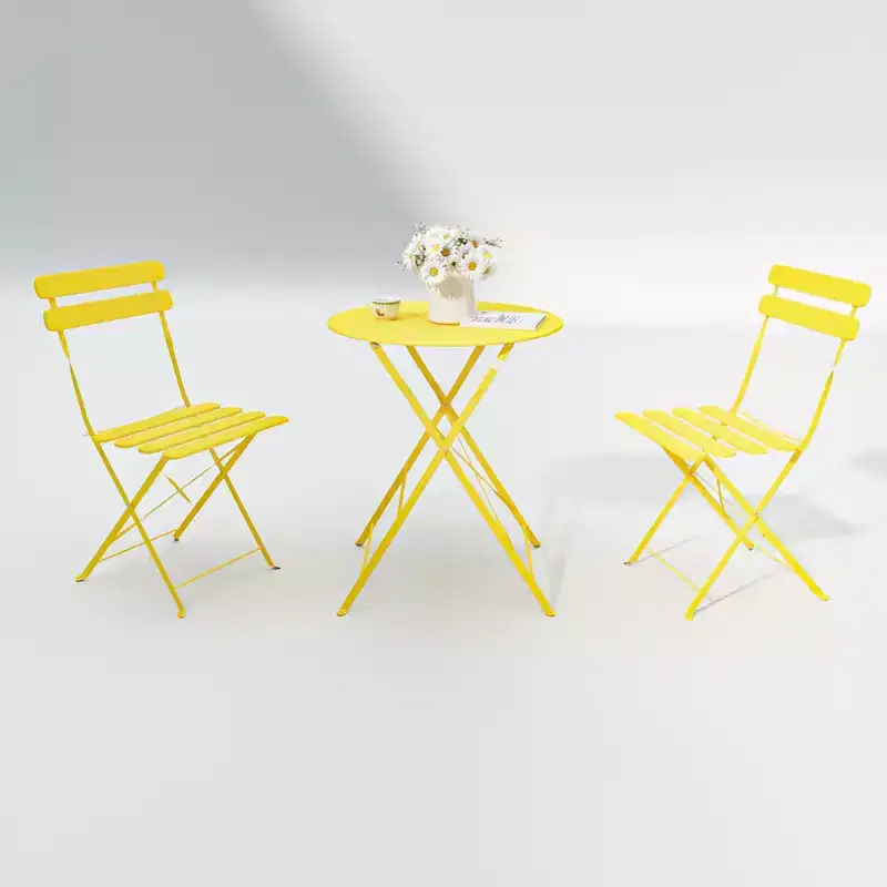 3 Pieces Patio Bistro Balcony Metail Chair Table Set