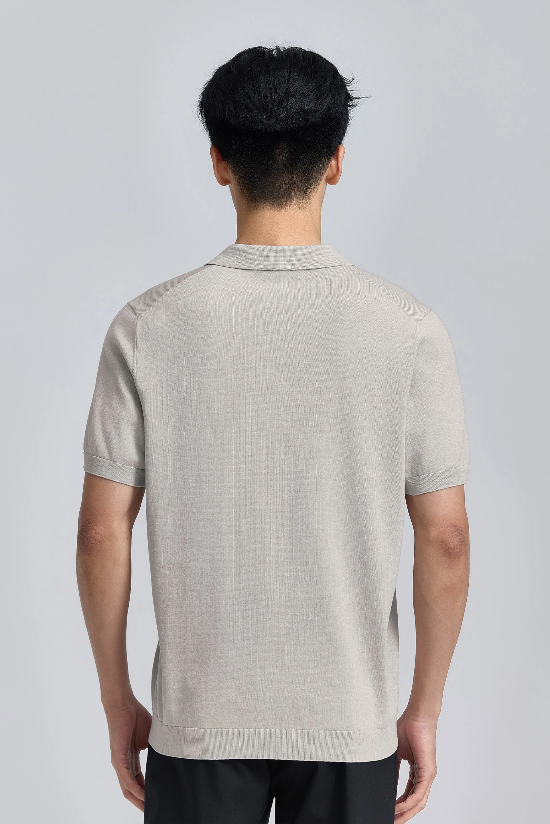 Flat-Knit Buttonless Sweater Polo – Silver Grey