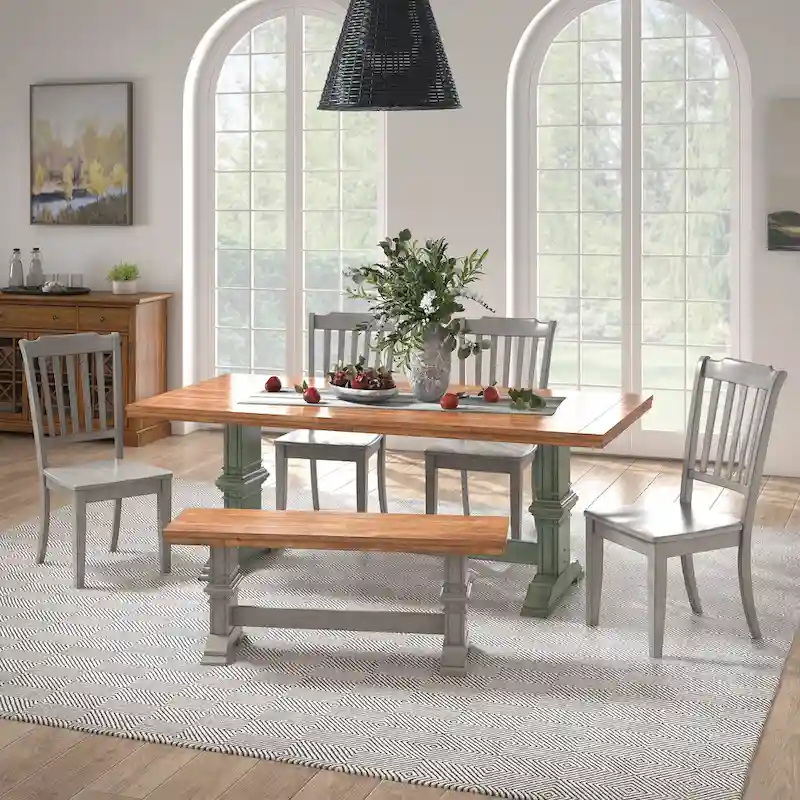 Ronda 78 Rectangular Solid Wood Top Dining Set with Spindle Back Chairs