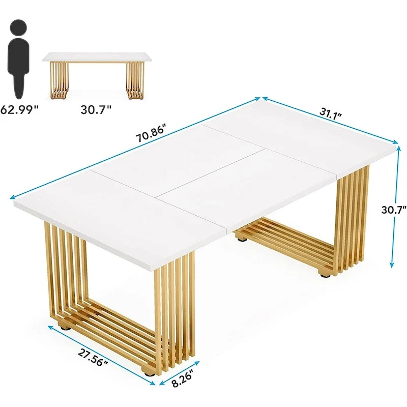70.9 Inches Modern Office Desk Executive Desk with Gold Metal Legs
