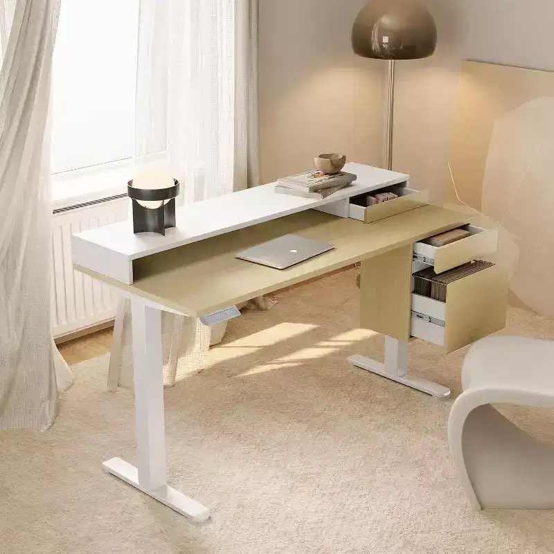Standing Desk with Drawers and File Cabinet, 47 Inch Electric Height Adjustable Desk with Storage, Ergonomic Stand Up Table with Monitor Stand