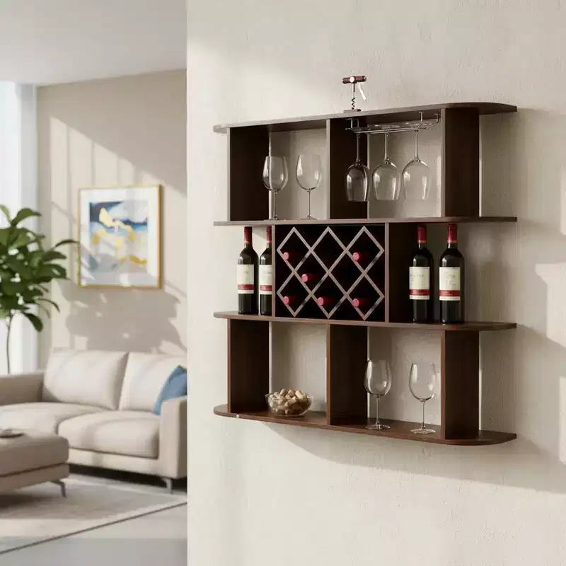 Large Wall-Mounted 3-Tier Wine Rack with Bottle Storage and Display Shelves