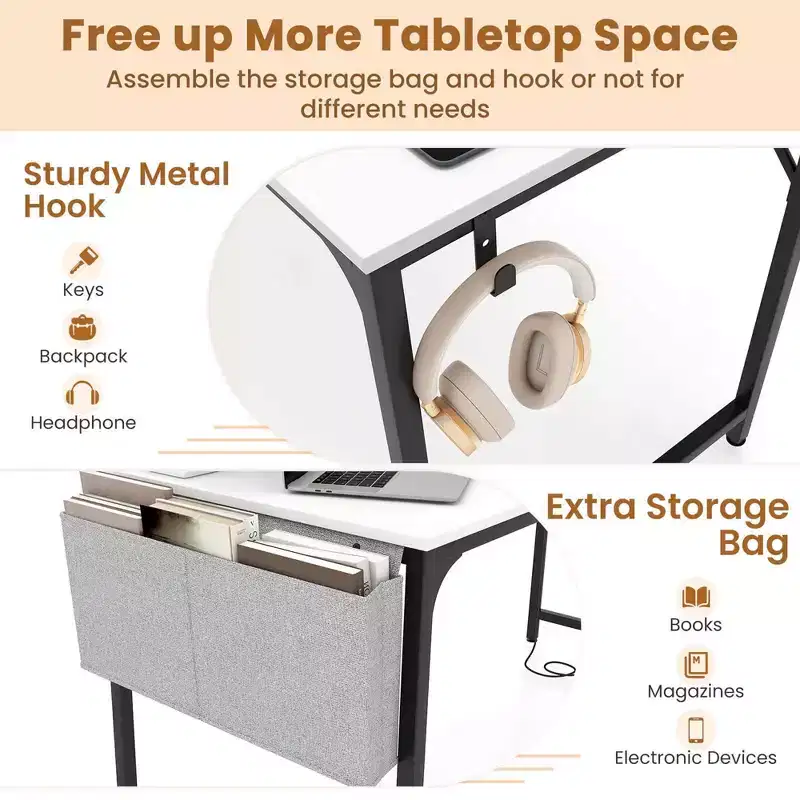 /4/6 Meeting Room Desk with Charging Station & Headphone Hook Metal Frame White