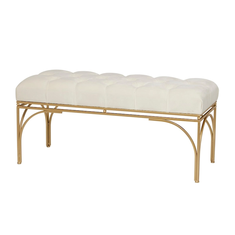 Metal Bench with Velvet Seat - Gray, Black or White - Roche River Decor